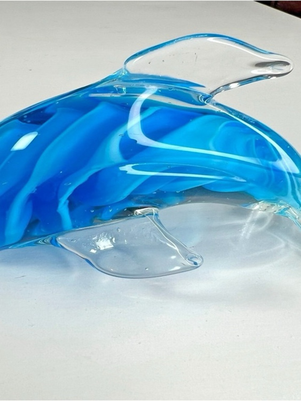 Handblown Blue Glass Dolphin Figurine - Decorative Accent